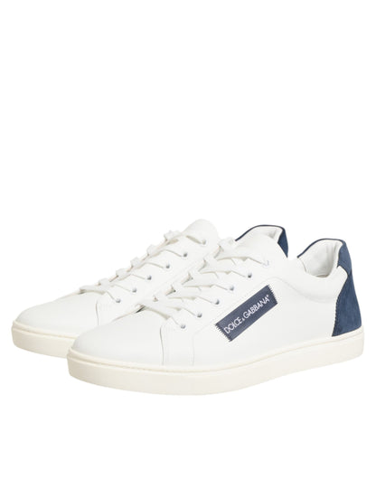 Dolce & Gabbana White Blue Leather Logo Patch Sneakers Shoes