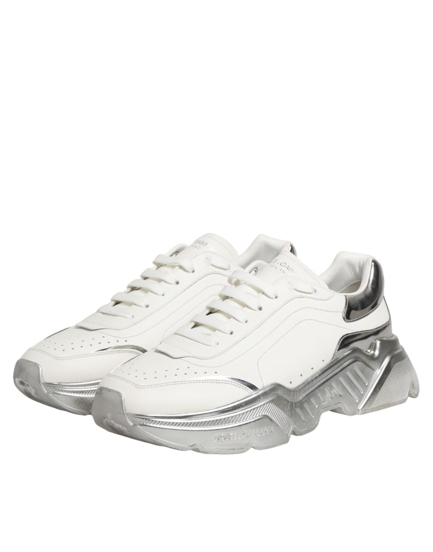Dolce & Gabbana White Silver Daymaster Low Top Sneakers Shoes