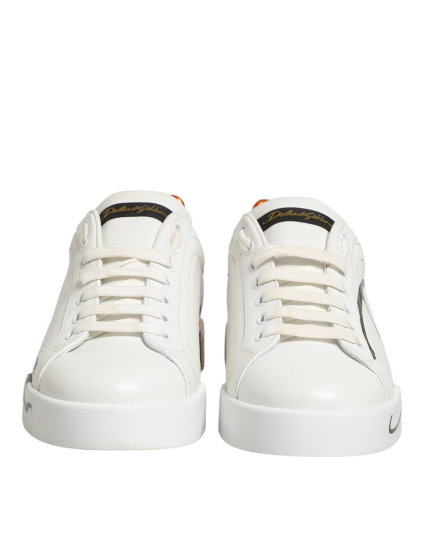 Dolce & Gabbana White Brown Leather Low Top Sneakers  Shoes