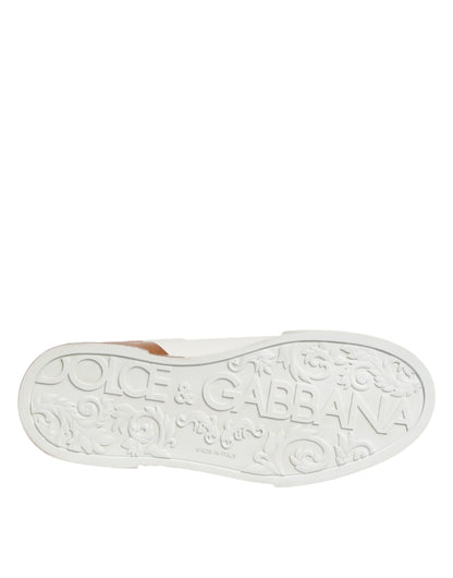 Dolce & Gabbana White Brown Leather Low Top Sneakers  Shoes