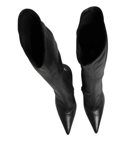Dolce & Gabbana Black Leather DG Logo Knee High Boots Shoes