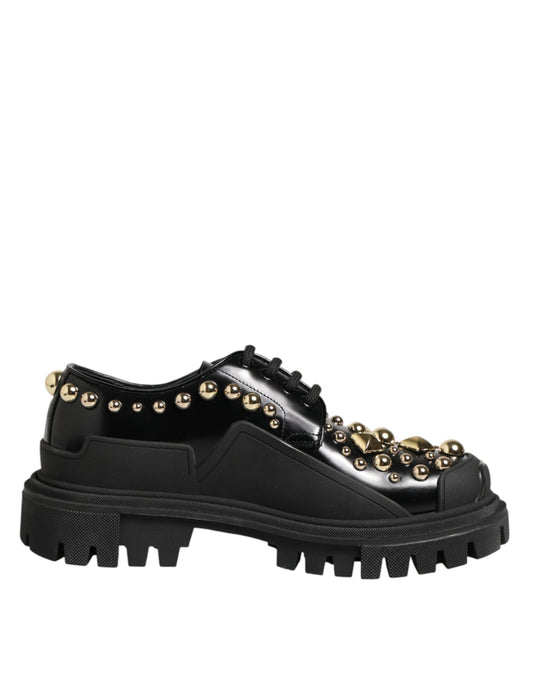 Dolce & Gabbana Black Leather Jeweled Crystals Derby Shoes