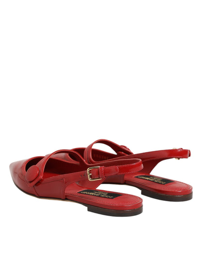 Dolce & Gabbana Red Leather Slingback Flats Sandals Shoes