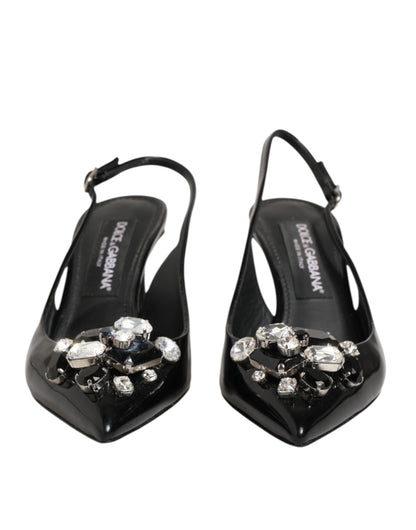 Dolce & Gabbana Black Patent Leather Crystal Slingback Shoes