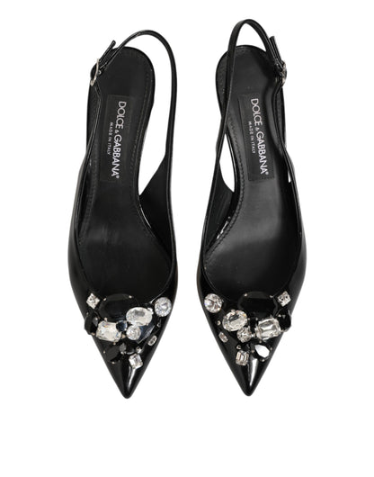 Dolce & Gabbana Black Patent Leather Crystal Slingback Shoes