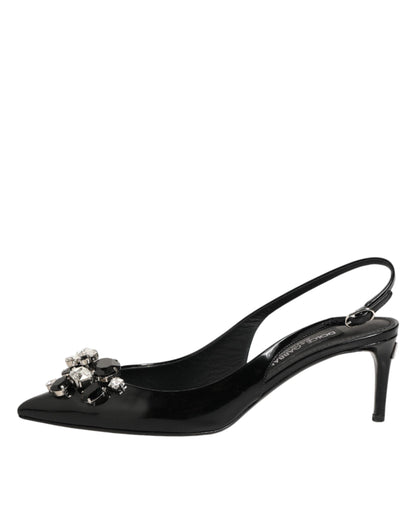 Dolce & Gabbana Black Patent Leather Crystal Slingback Shoes