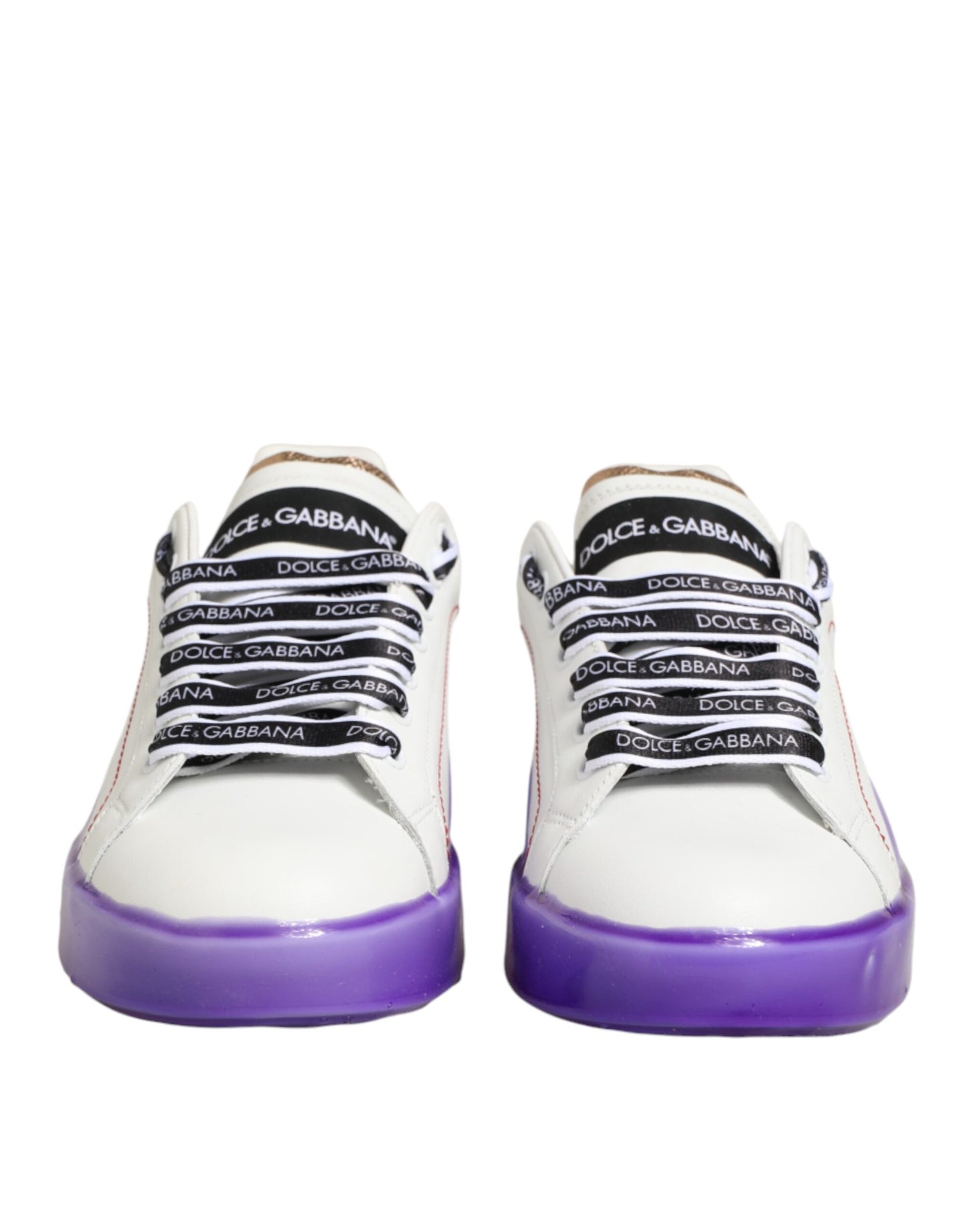 Dolce & Gabbana White Purple Leather Low Top Sneaker Shoes