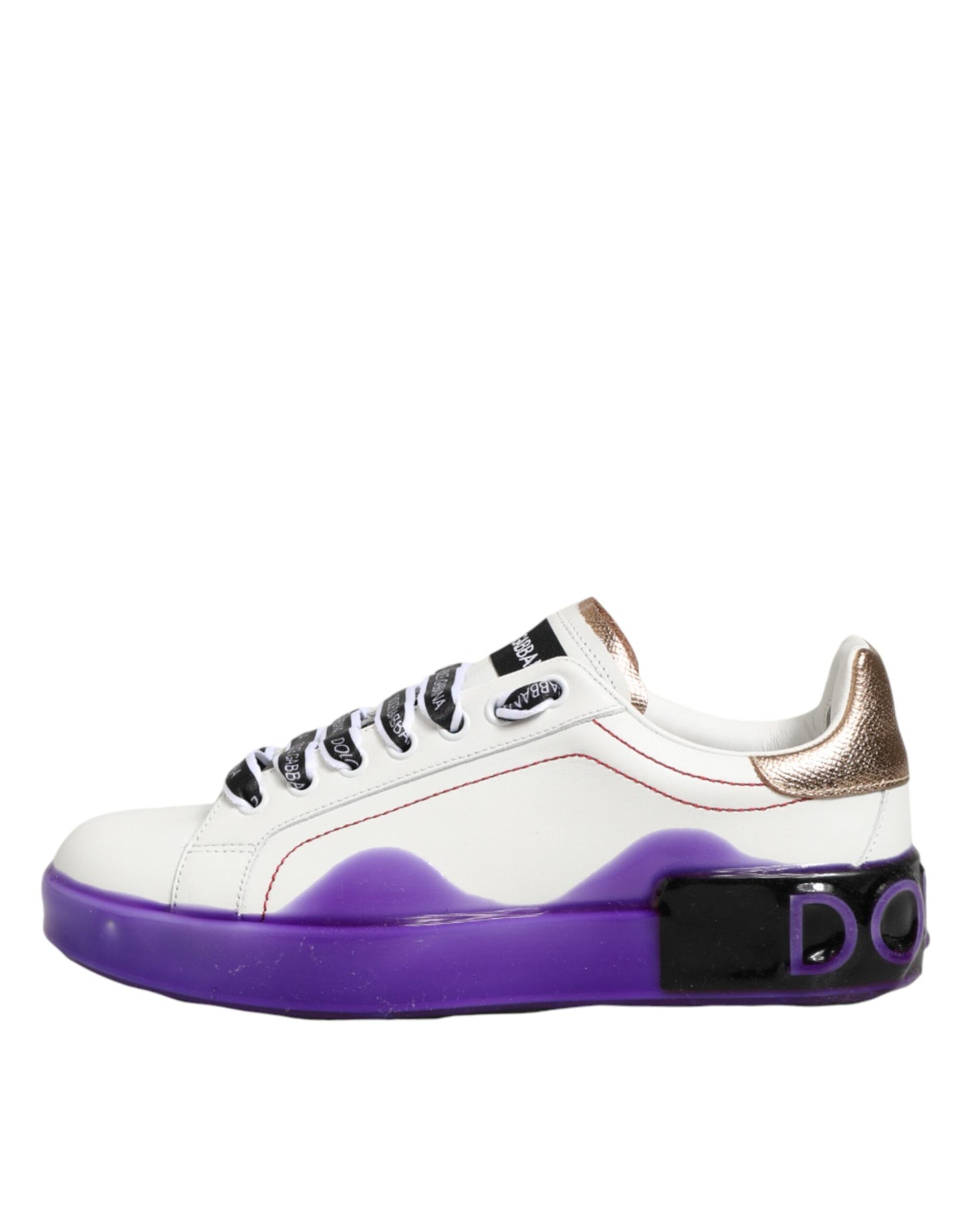 Dolce & Gabbana White Purple Leather Low Top Sneaker Shoes