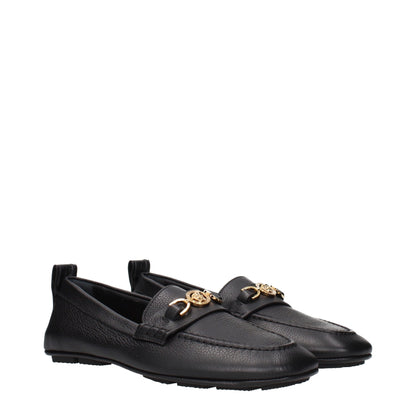 Versace Black Leather Slip-On Loafers