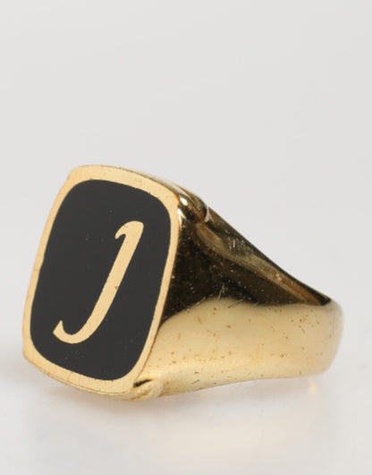 Dolce & Gabbana Gold-Tone Real Brass Black Enamel "J" Adjustable Rings