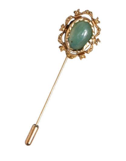 Dolce & Gabbana Gold Tone Green Stone Antique Men Accessory Brooch Pin