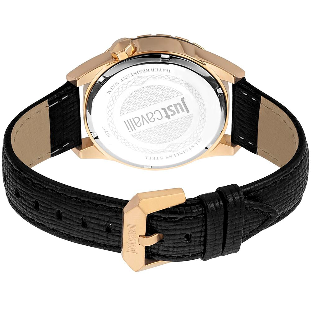 Just Cavalli Black Leather Dress Watch