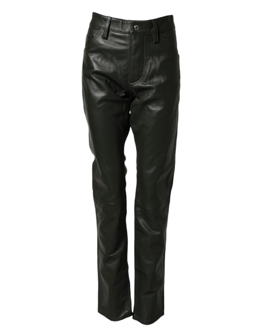 Dsquared² Black Full Grain Leather Mid Waist Trouser Pants
