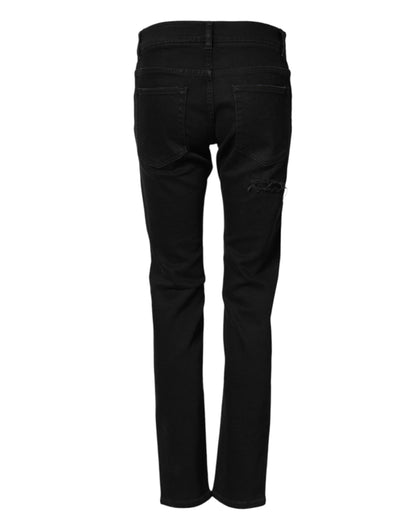 Dolce & Gabbana Black Tattered Cotton Men Skinny Denim Jeans