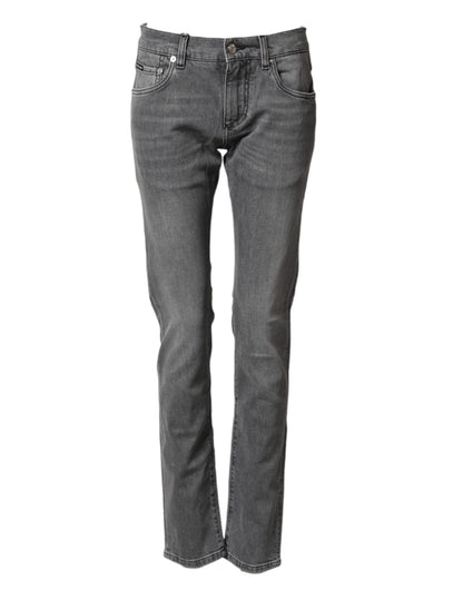 Dolce & Gabbana Gray Cotton Mid Waist Skinny Denim Jeans