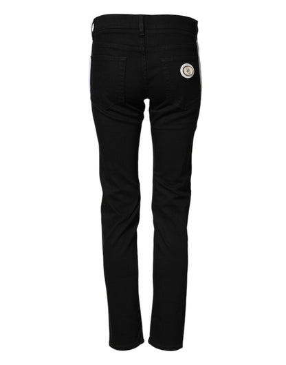 Dolce & Gabbana Black Cotton MidWaist Skinny Denim Logo Jeans