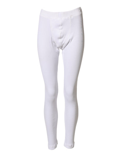 Dolce & Gabbana White Cotton Mid Waist Tights Leggings Pants