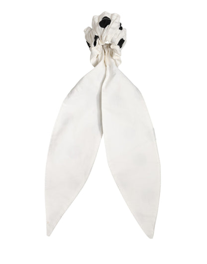 Dolce & Gabbana Scrunchie White Cotton Polka Dot Scarf Tie Accessory Hair