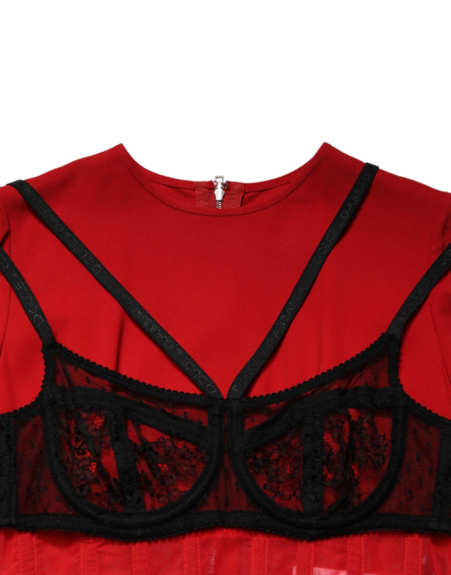 Dolce & Gabbana Black Red Contrasting Bra Cady Midi Dress