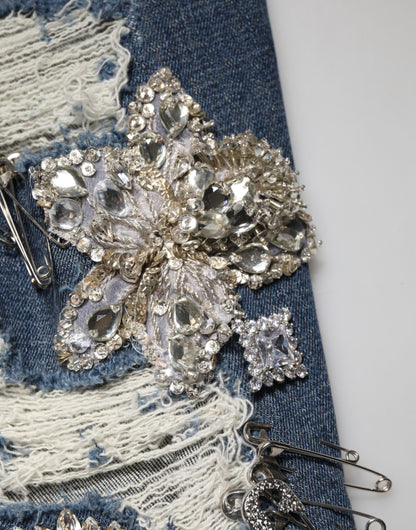 Dolce & Gabbana Blue Cotton Rhinestone Embellish Denim Jeans