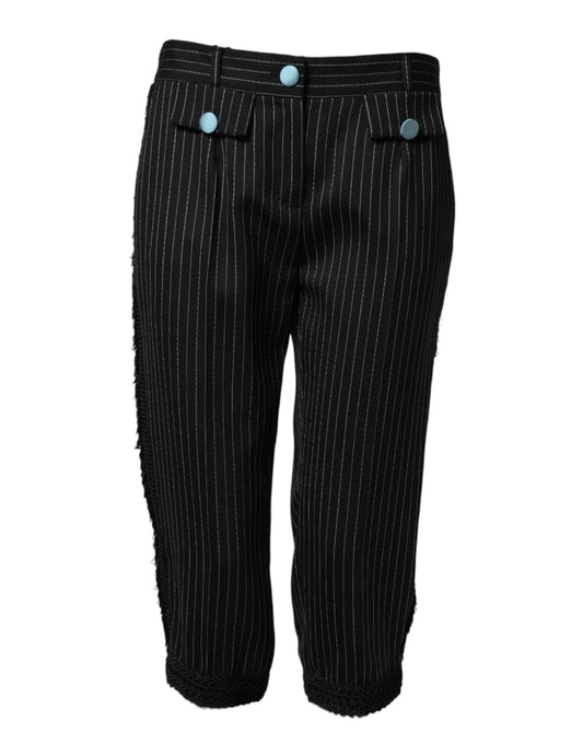 Dolce & Gabbana Black Wool Stripes Cropped Trouser Pants