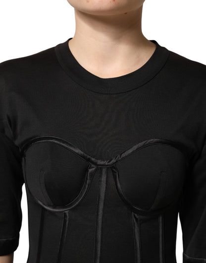 Dolce & Gabbana Black Cotton Bustier Corset Short Sleeves T-shirt