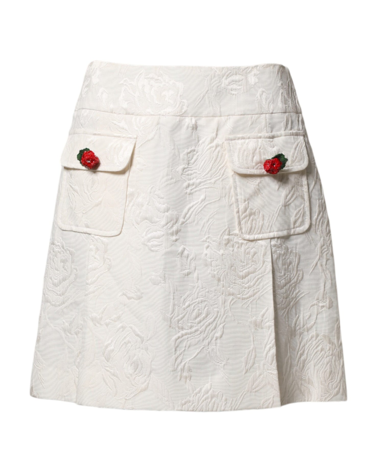 Dolce & Gabbana White Floral Brocade High Waist Mini Skirt