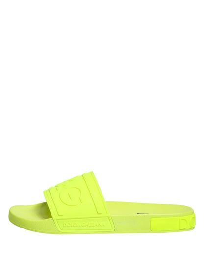 Dolce & Gabbana Green Rubber Slides Sandals Beachwear Shoes