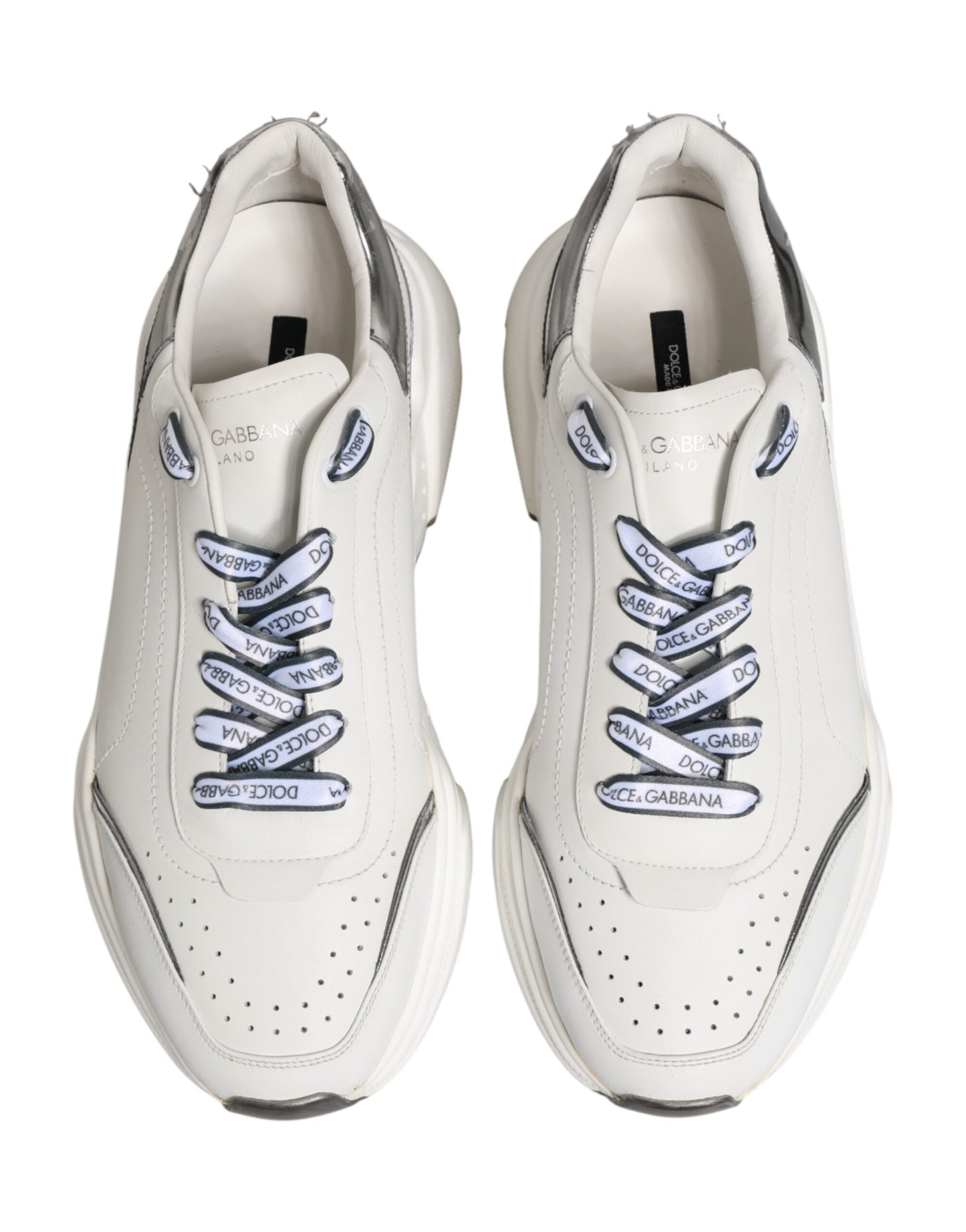 Dolce & Gabbana White Silver Daymaster Low Top Sneakers Shoes