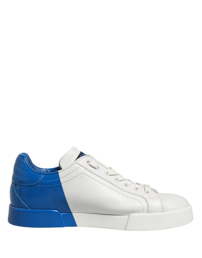 Dolce & Gabbana White Blue Portofino Low Top Sneakers Shoes