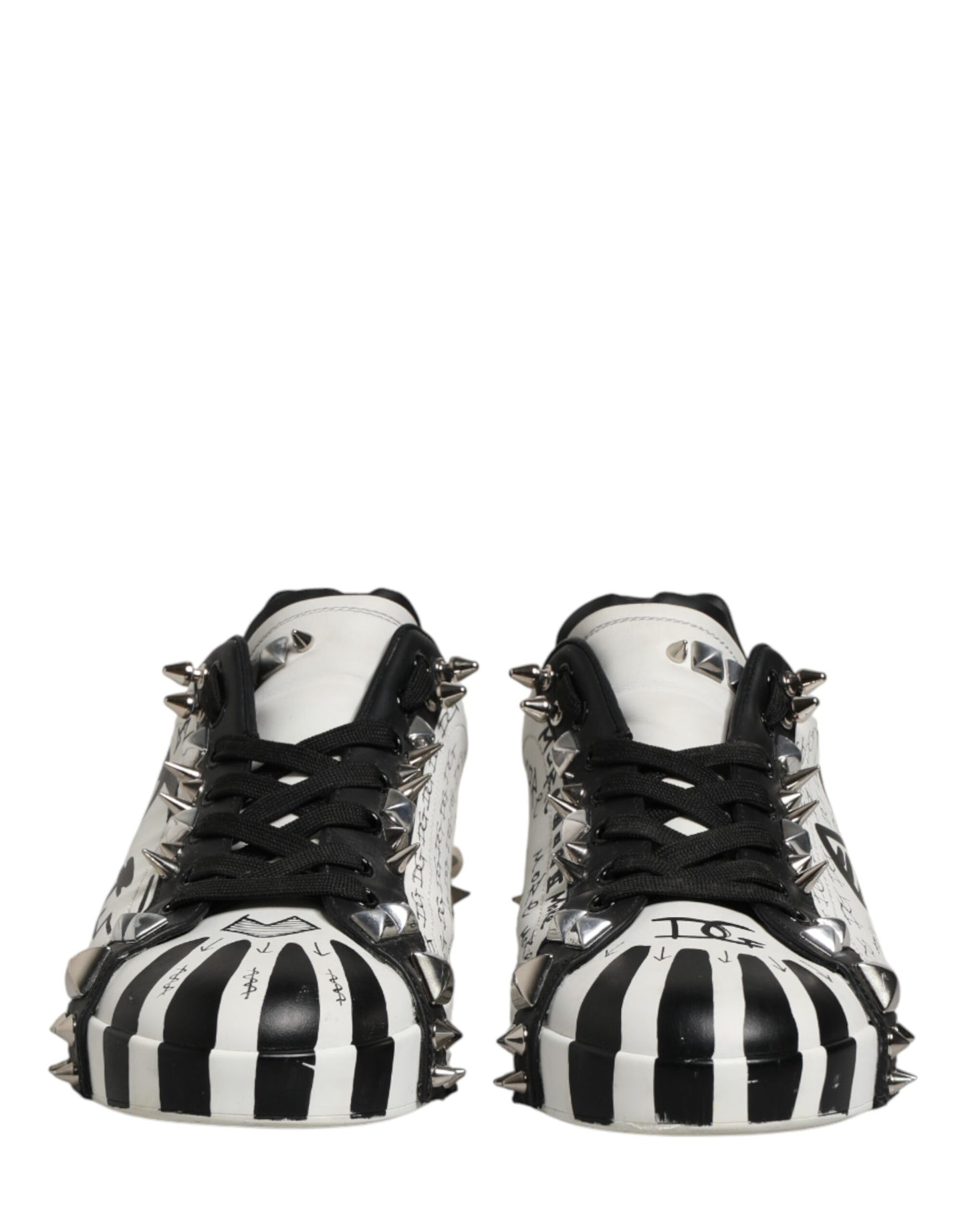 Dolce & Gabbana Black White Studded Low Top Sneakers Shoes