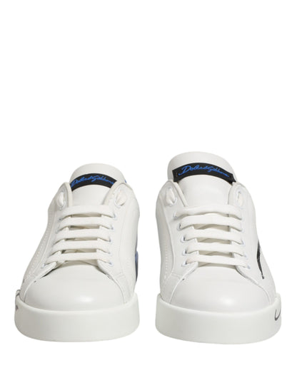 Dolce & Gabbana White Blue Portofino Low Top Sneakers Shoes