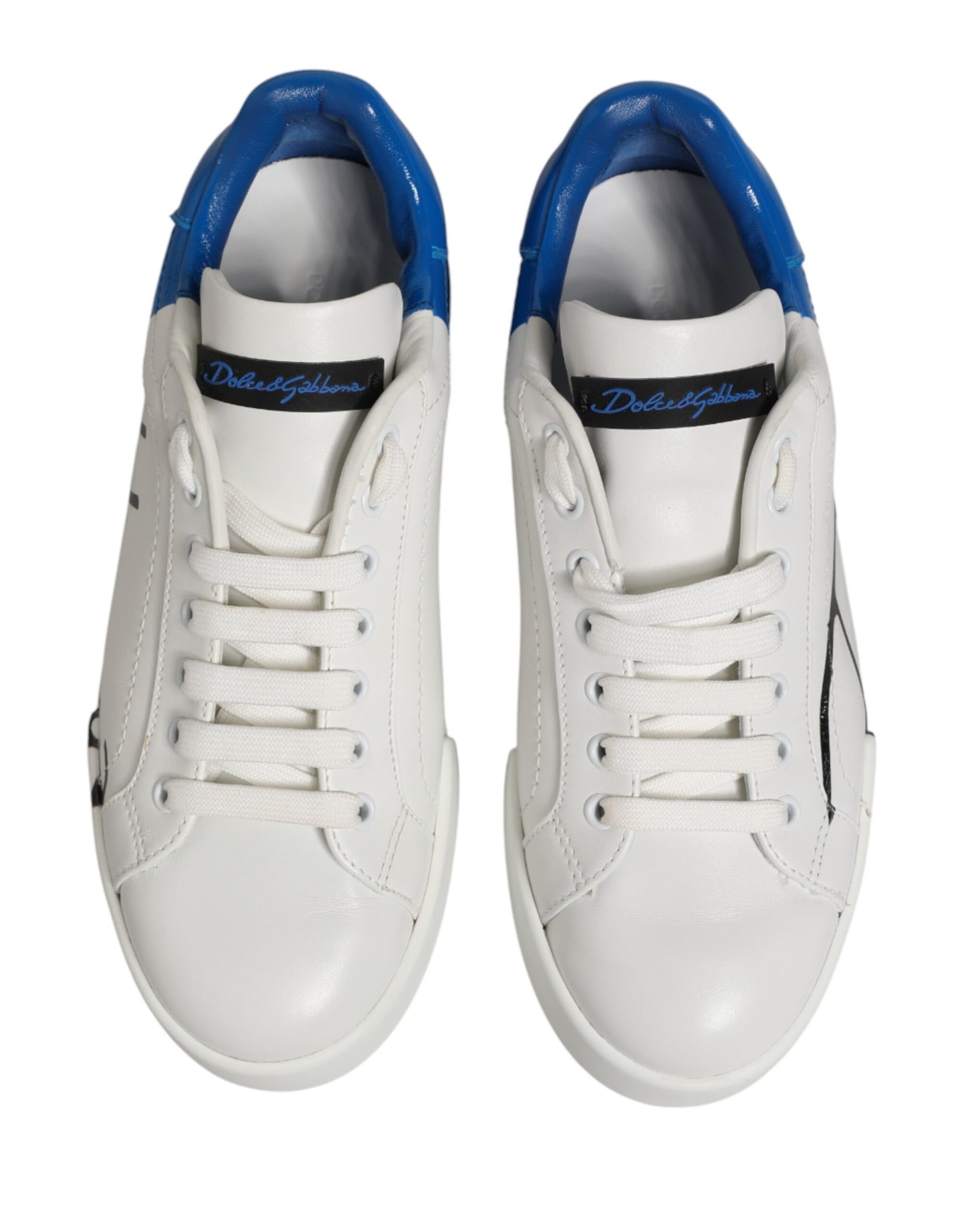 Dolce & Gabbana White Blue Portofino Low Top Sneakers Shoes