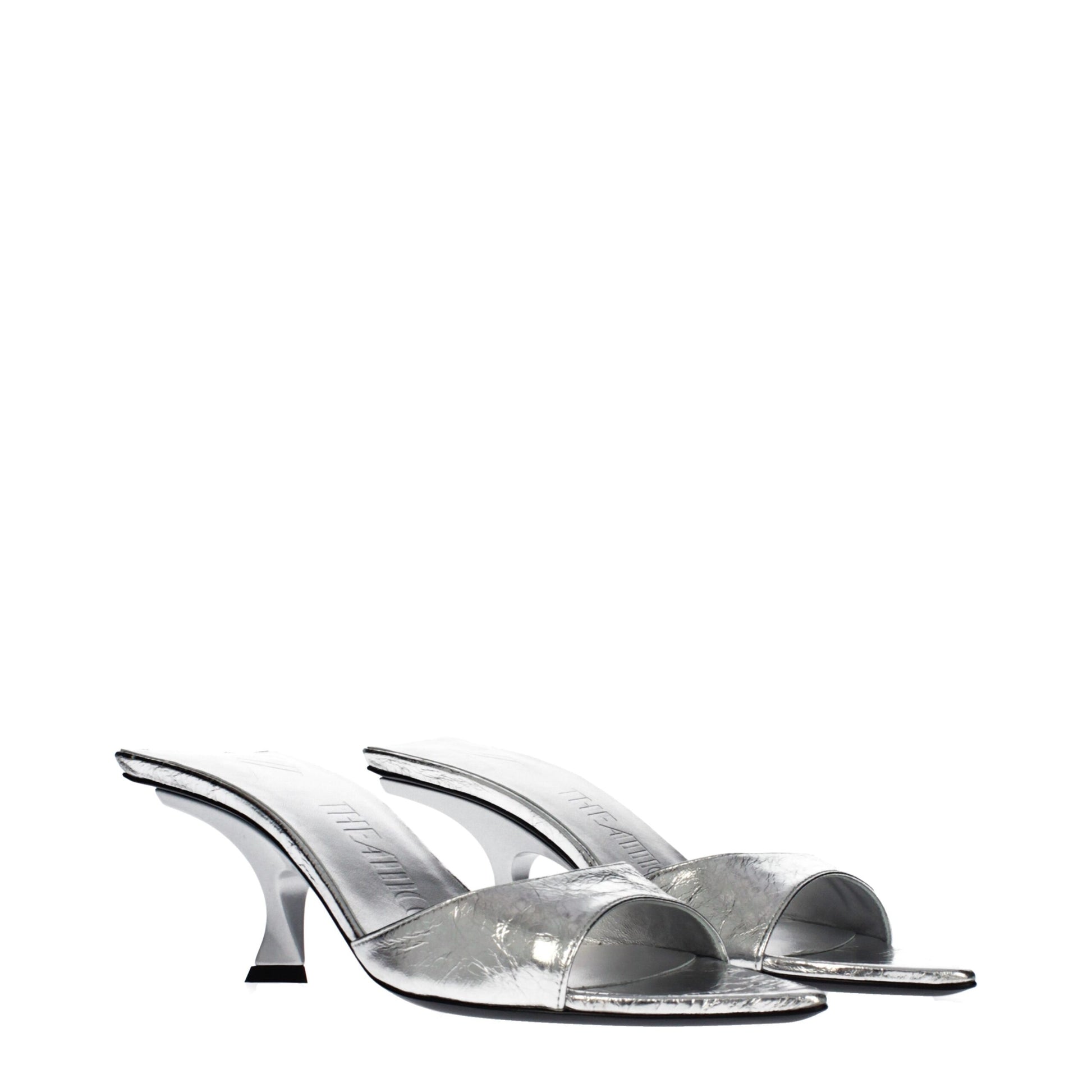 The Attico Gray Leather Flat Sandals