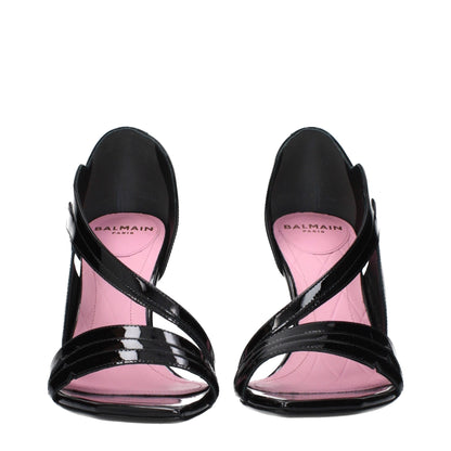 Balmain Black Leather Stiletto Heel Sandals