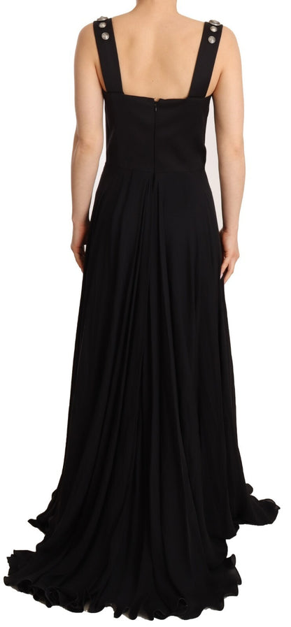 Fausto Puglisi Silk Black Studded Sleeveless A-line Max Dress