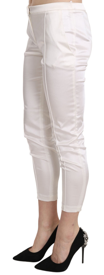 Elisabetta Franchi White Low Waist Cropped Skinny Trouser Pants