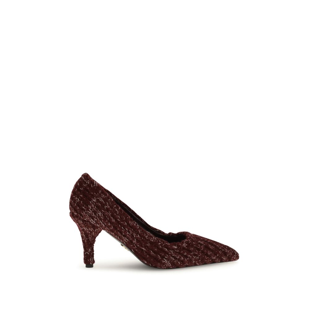 Prada Bordeaux Fleece Wool High Heel Pumps
