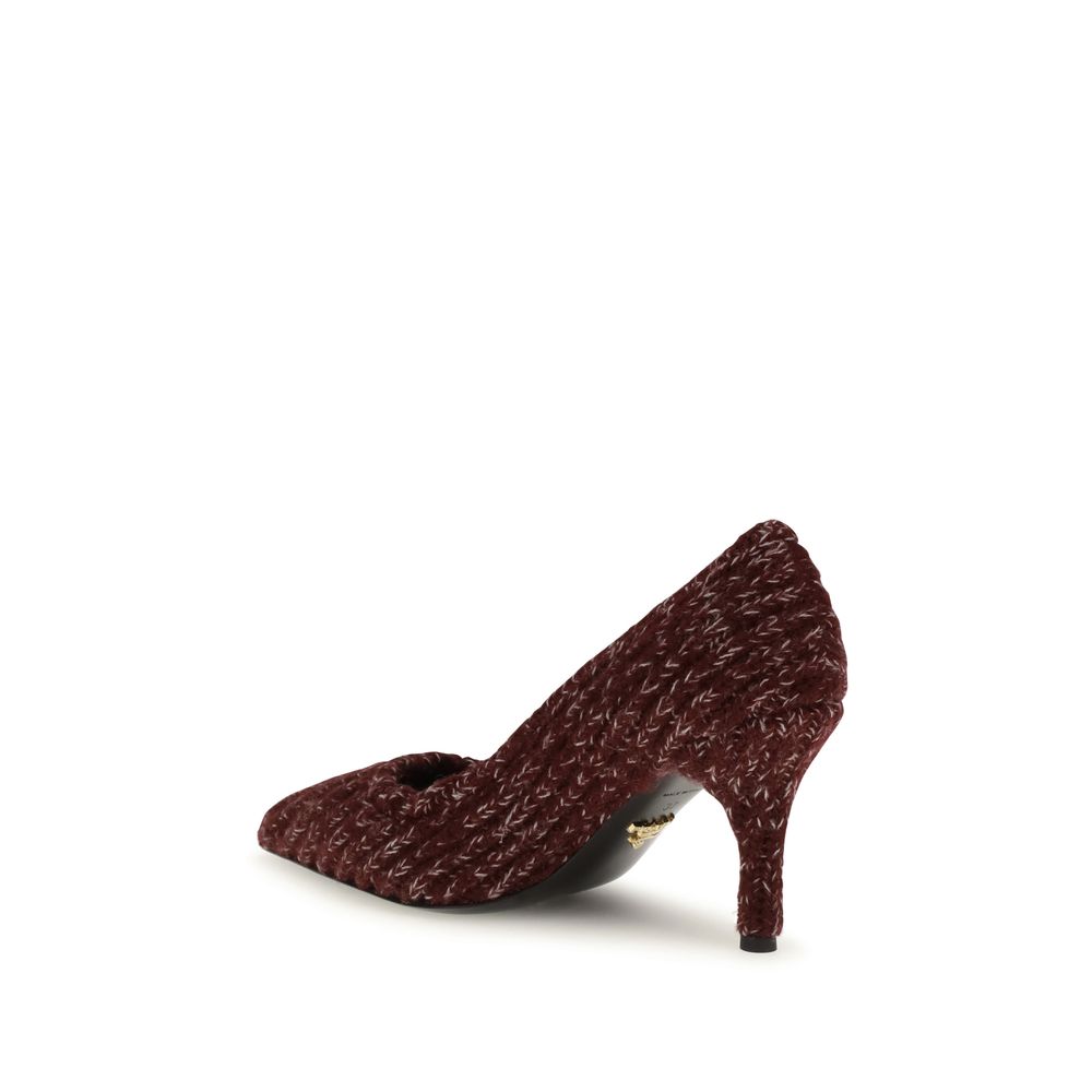 Prada Bordeaux Fleece Wool High Heel Pumps