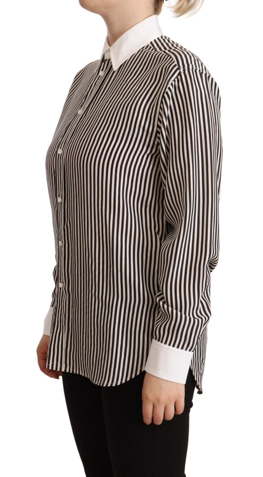 Polo Ralph Lauren Black White Striped Long Sleeves Collared Top