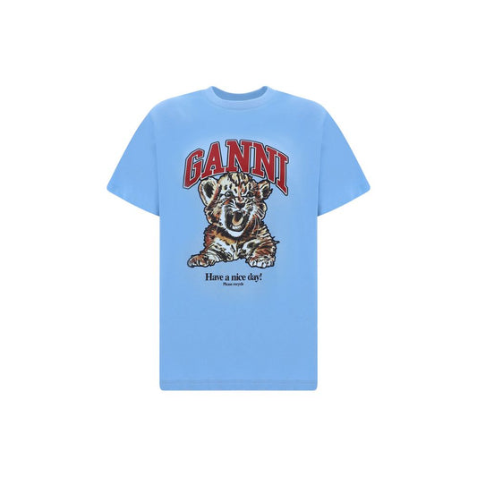 Ganni Light Blue Cotton T-Shirt