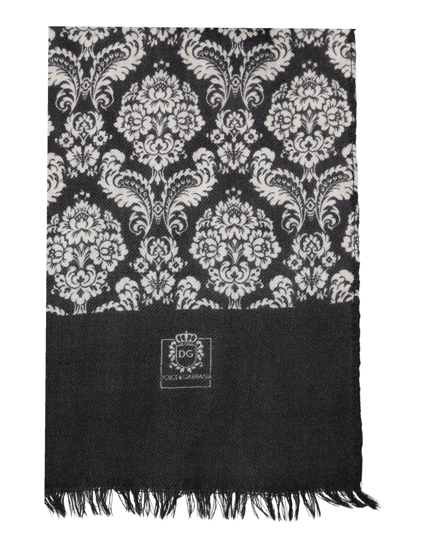 Dolce & Gabbana Black White Damask Patterned Lace Men Scarf