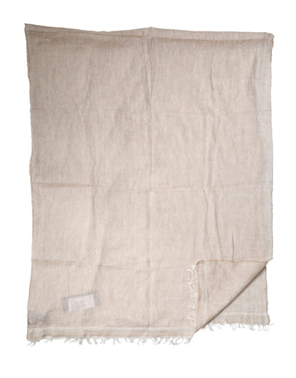 Dolce & Gabbana Beige Linen Neck Wrap Men Shawl Fringe Scarf