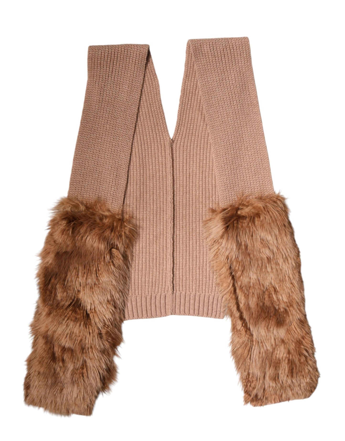 Dolce & Gabbana Brown Cashmere Knitted Fur Shawl Scarf