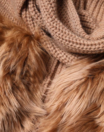 Dolce & Gabbana Brown Cashmere Knitted Fur Shawl Scarf