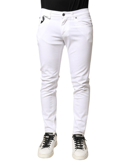 Dolce & Gabbana White Cotton Stretch Skinny Denim Men Jeans