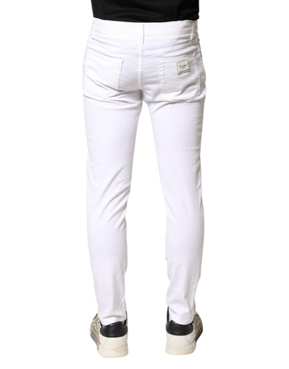 Dolce & Gabbana White Cotton Stretch Skinny Denim Men Jeans