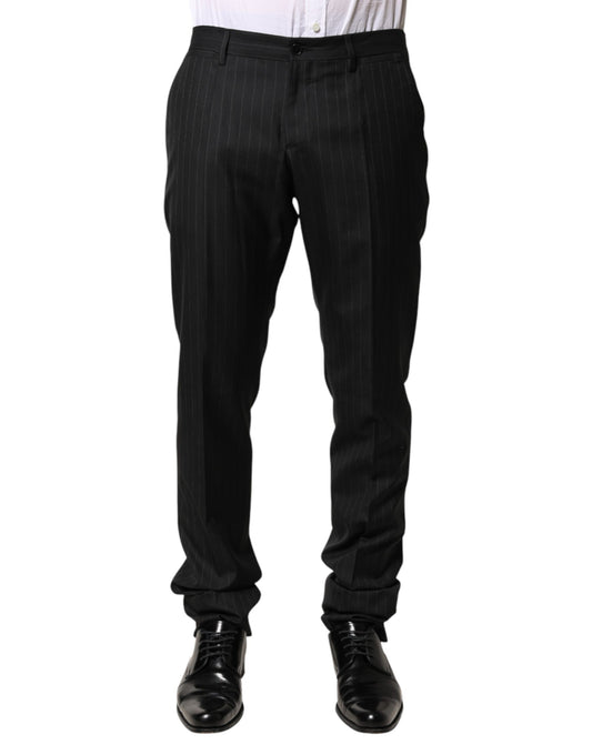 Dolce & Gabbana Black Stripes Wool Men Dress Trousers Pants