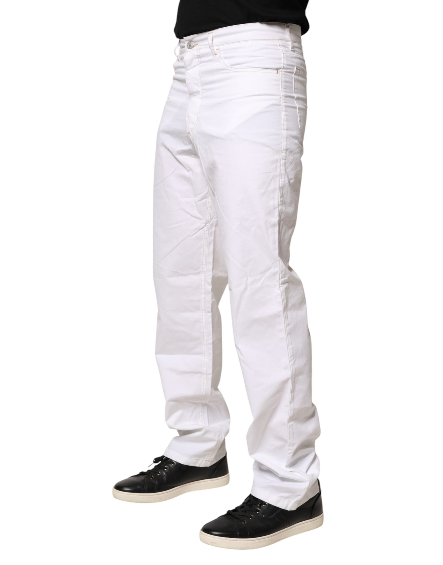 Fred Perry White Cotton Mid Waist Straight Men Denim Jeans