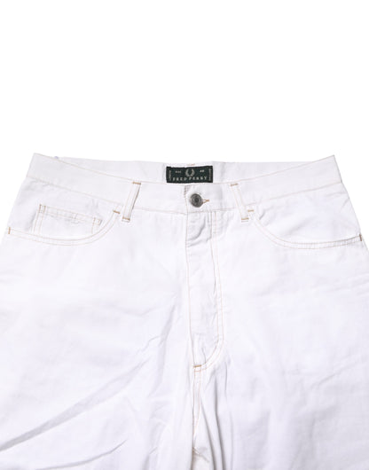 Fred Perry White Cotton Mid Waist Straight Men Denim Jeans